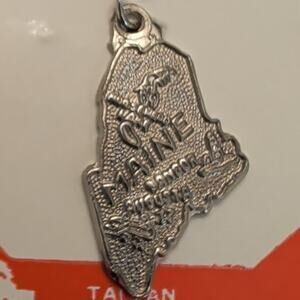 Maine State Map USA 925 Solid Sterling Silver Charm Vintage ME